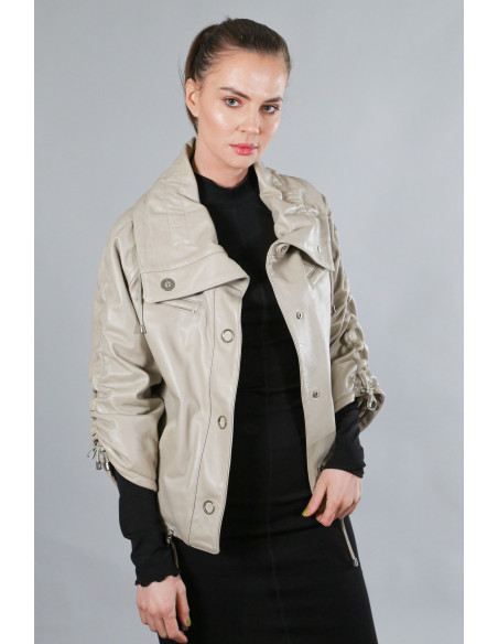 Geacă din Piele de Miel Model Ximena Baby Blue