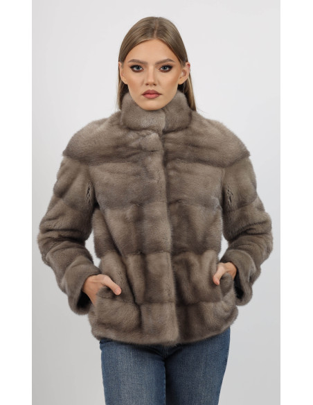 Haină de Damă din Blană de Nurcă Gri Vizon