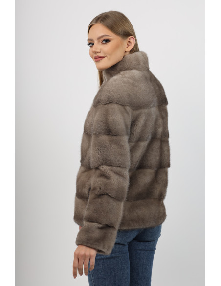 Haină de Damă din Blană de Nurcă Gri Vizon