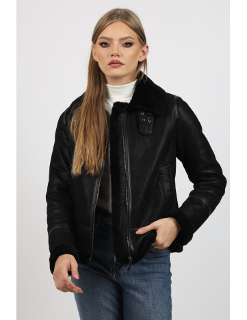 Cojoc de Damă din Blană de Miel Napalan Ava Negru