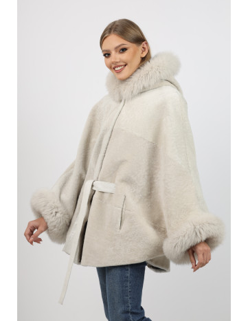 Poncho de Damă Universal din Miel Australian și Glugă din...