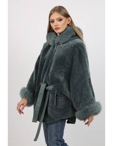 Poncho de Damă Universal din Miel Australian și Glugă din...