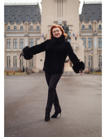 Capă de Damă din Blană de Miel Australian Negru și Guler... 2