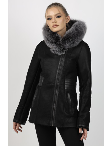 Cojoc de Damă Cambrat din Blană de Miel Napalan și Glugă...