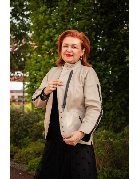 Geacă de Damă din Piele de Miel cu Fermoar și Butoni Model Demetra Bej