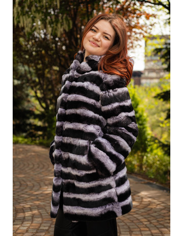 Haină de Damă din Iepure Chinchilla Rex cu Glugă 2